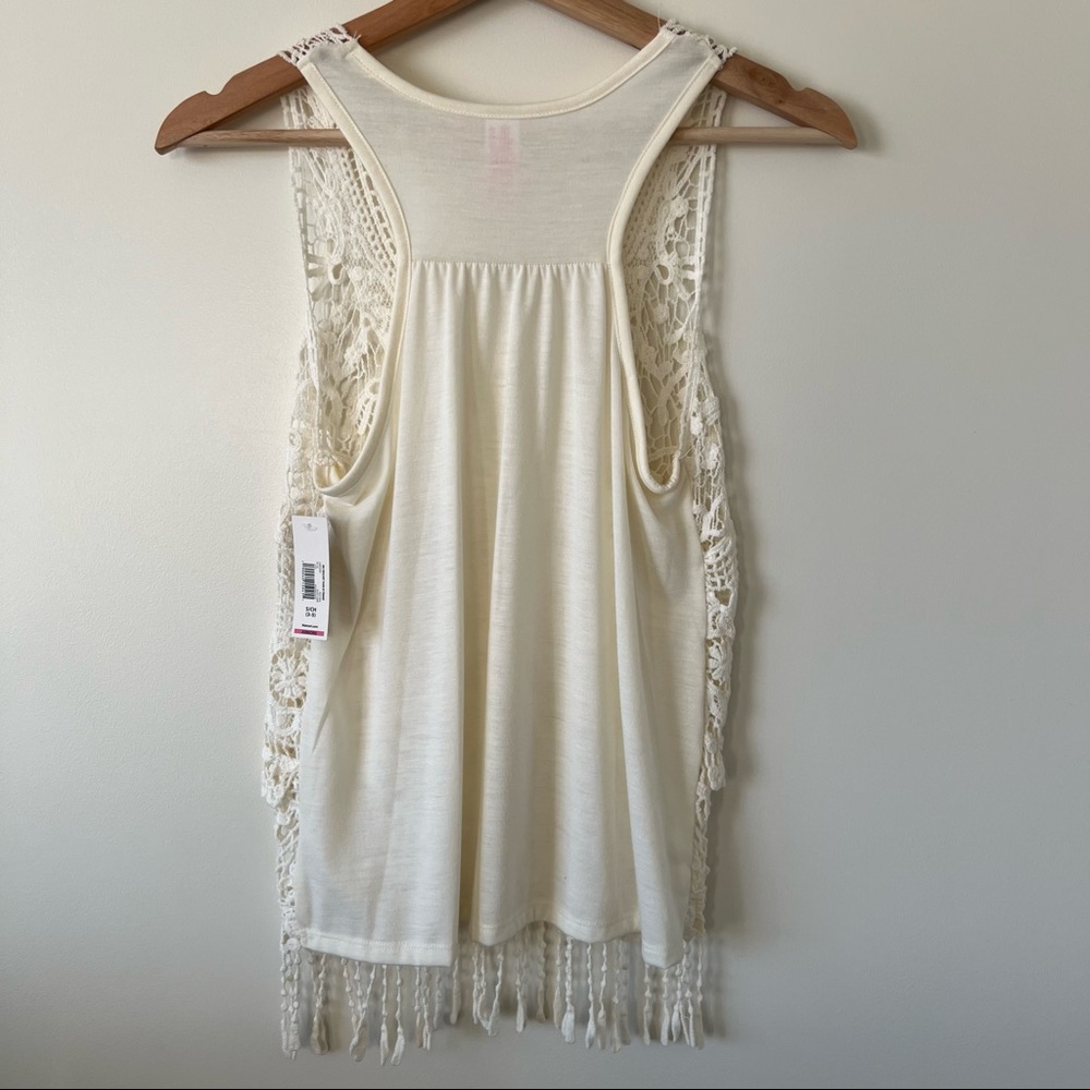 White Natural Crochet Tank with Fringe Top - Picture 4 of 7